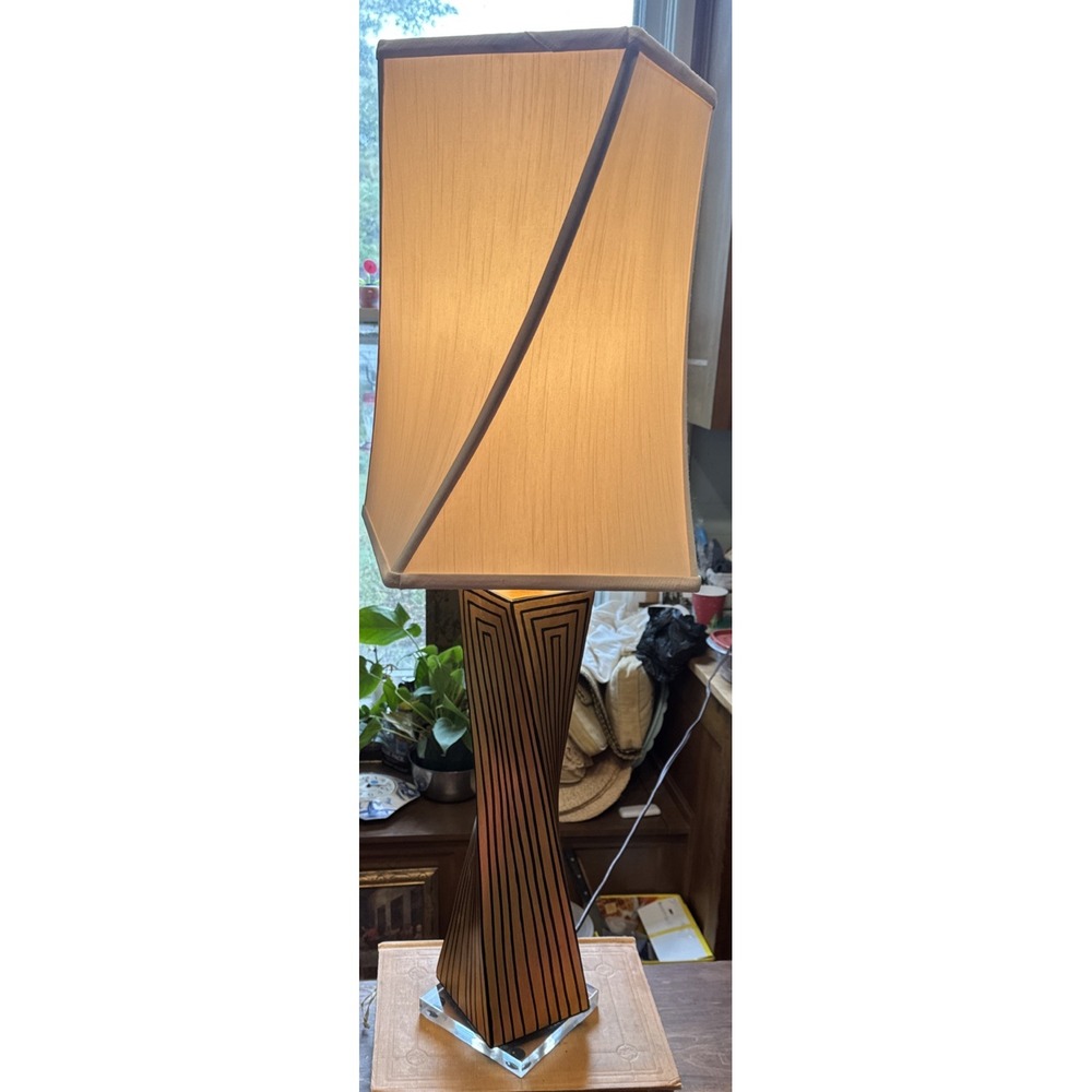 Vintage Modern MCM Black Gold Spiral Lamp Shade 70's Oriental Accents Lucite